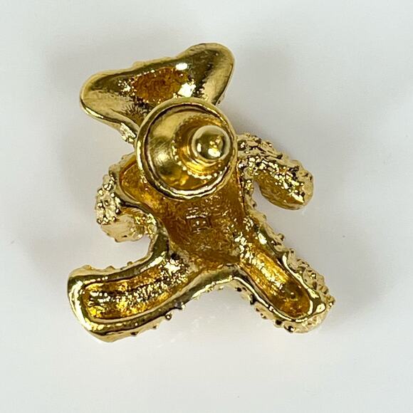 VTG Gold AVON Teddy Bear BROOCH Pin / Pendant 1" Bear Crystal Eyes Red Bow - Picture 4 of 6